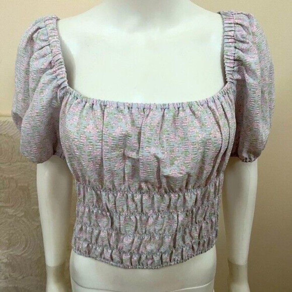 Elodie women BNWOT square neck smocked crop top sz Xlarge NEW puff sleeve floral